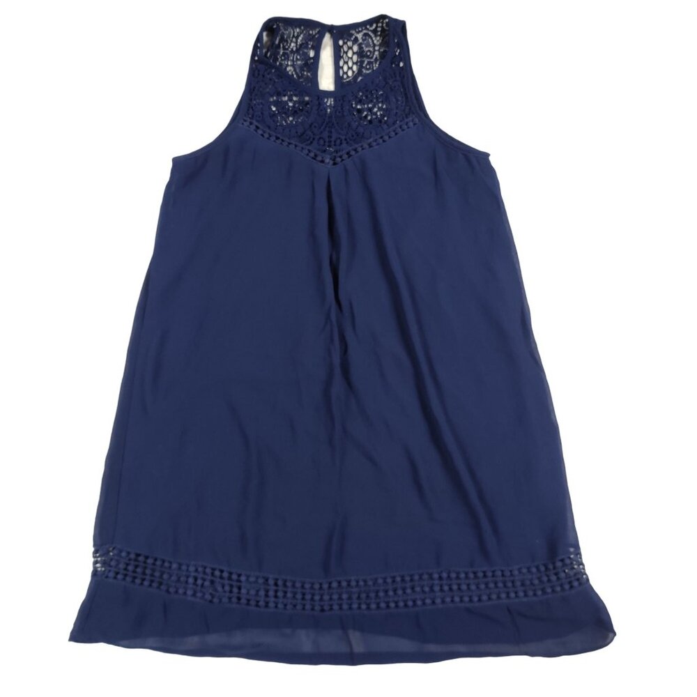 iZ BYER Womens Dress Sleeveless Crochet Lace Casual Sheath Mini Navy Blue Size L